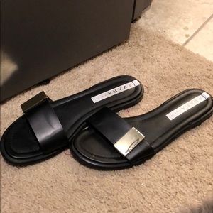 Zara Slides Sandals with Gold Hardware